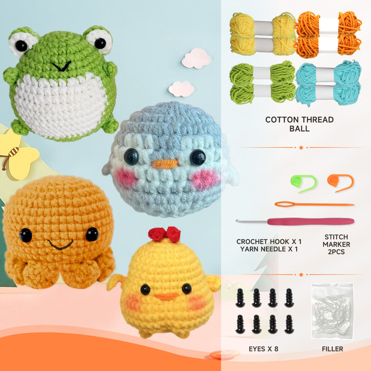 4PCS DIY Animal Crochet Kit with Step-by-Step Video Tutorials – yamaxin